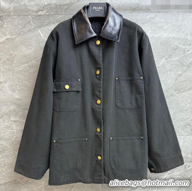 Well Crafted Prada Cotton and Lambskin Leather Jacket PR101501 Grey 2025