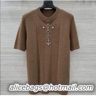 Good Inexpensive Prada Wool Knit Shirt with Charm 1015 Brown 2025
