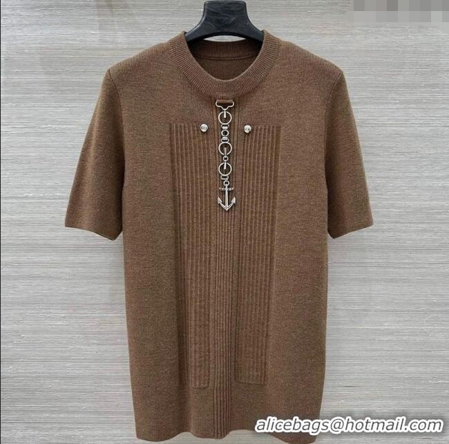 Good Inexpensive Prada Wool Knit Shirt with Charm 1015 Brown 2025