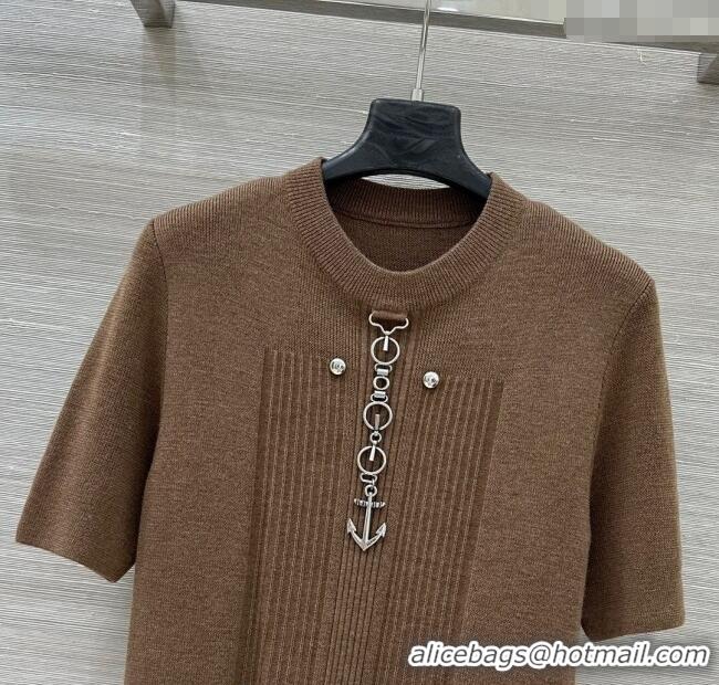 Good Inexpensive Prada Wool Knit Shirt with Charm 1015 Brown 2025