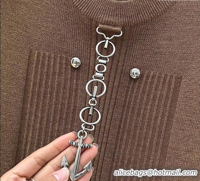 Good Inexpensive Prada Wool Knit Shirt with Charm 1015 Brown 2025