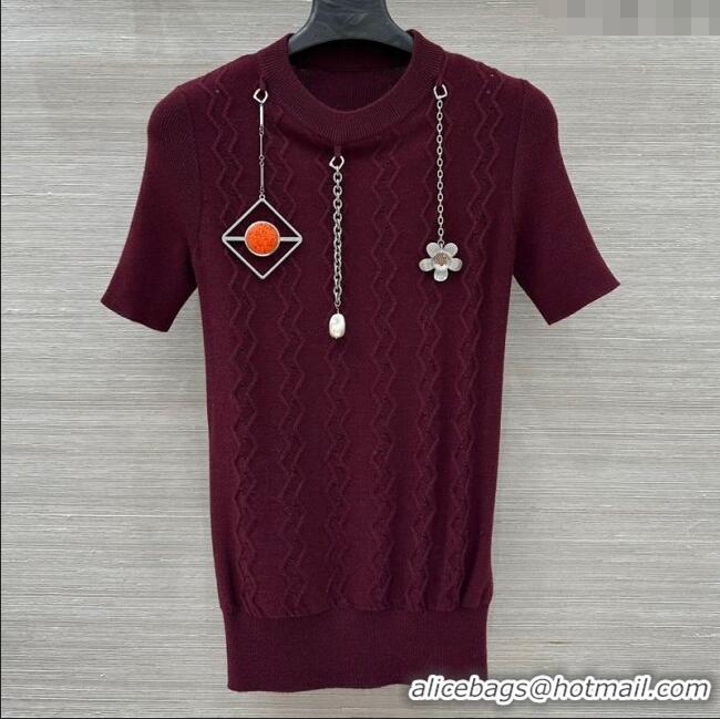 Unique Discount Prada Wool Knit Shirt with Charm 1015 Burgundy 2025