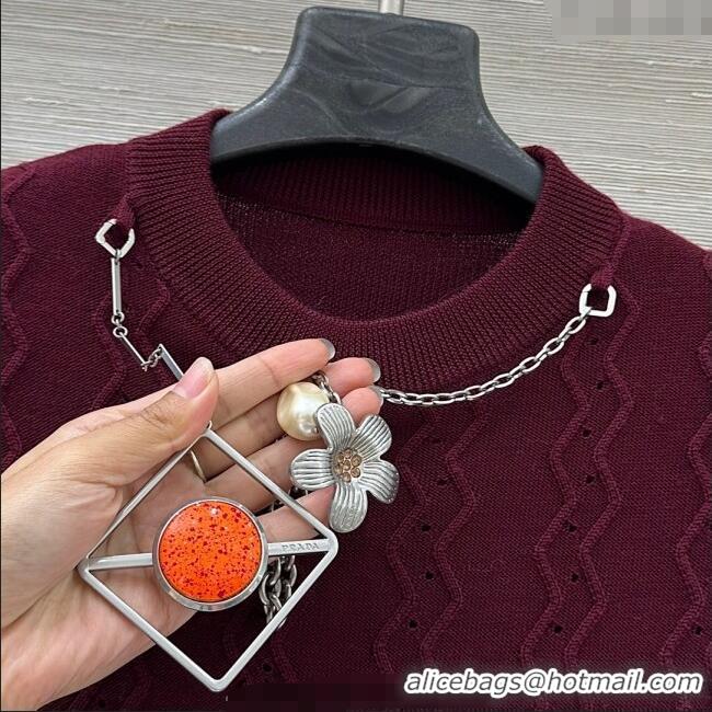 Unique Discount Prada Wool Knit Shirt with Charm 1015 Burgundy 2025