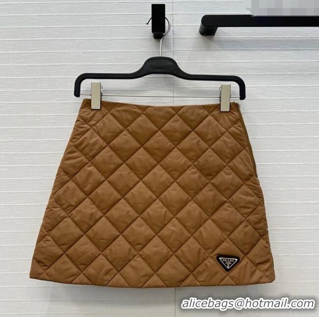 Famous Brand Prada Quilted Cotton Mini Skirt PR101503 Brown 2025
