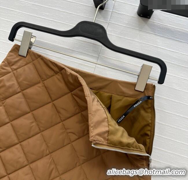 Famous Brand Prada Quilted Cotton Mini Skirt PR101503 Brown 2025