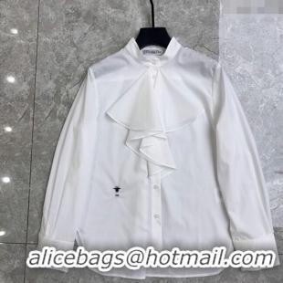 Free Shipping Discount Prada Ruffle Shirt PR110670 White 2025