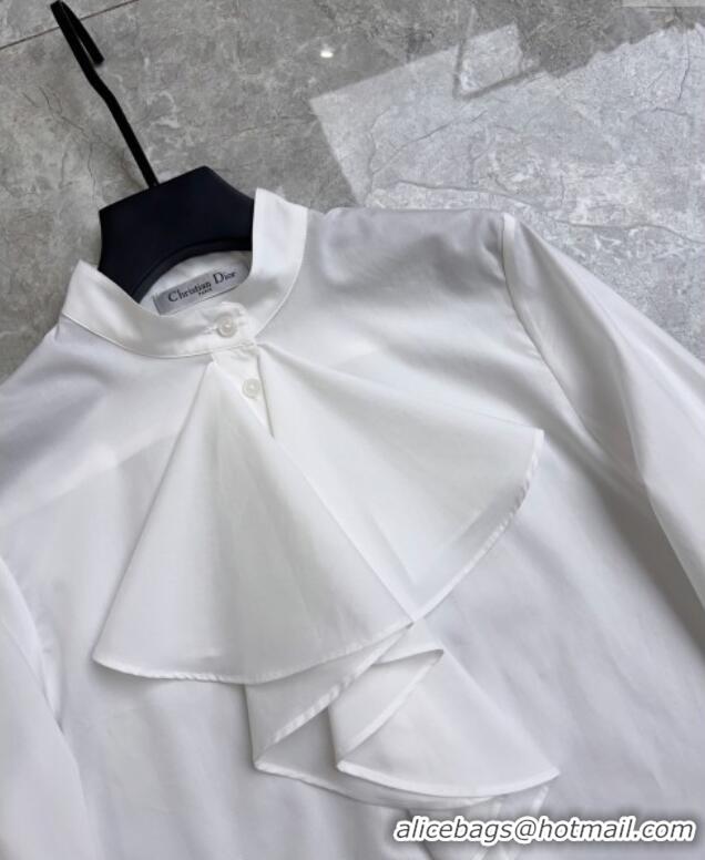Free Shipping Discount Prada Ruffle Shirt PR110670 White 2025