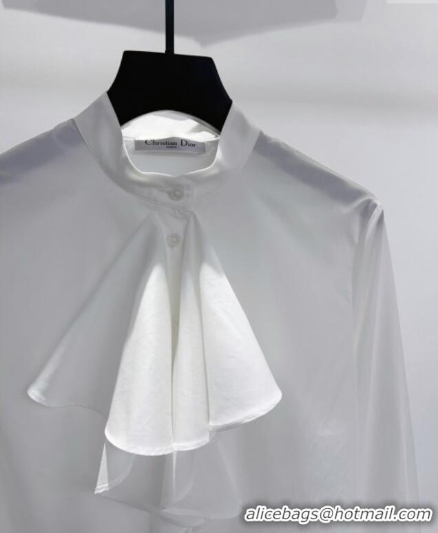 Free Shipping Discount Prada Ruffle Shirt PR110670 White 2025