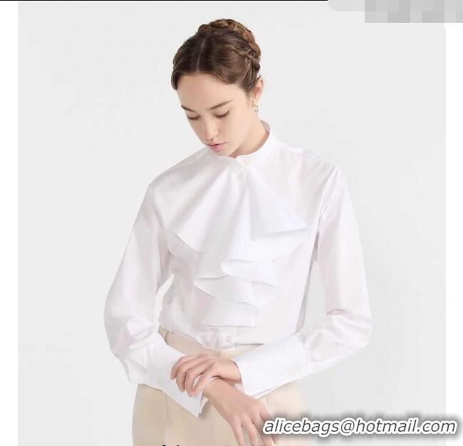 Free Shipping Discount Prada Ruffle Shirt PR110670 White 2025