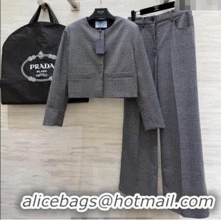 Best Price Prada Short Jacket and Pants Set PR111460 Grey 2025