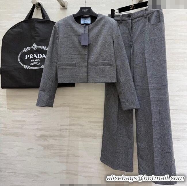 Best Price Prada Short Jacket and Pants Set PR111460 Grey 2025