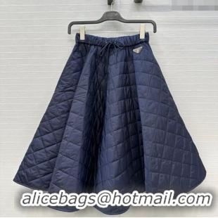 Fashion Discount Prada Cotton Padded Skirt PR111527 Navy Blue 2025