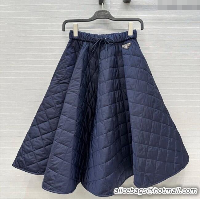 Fashion Discount Prada Cotton Padded Skirt PR111527 Navy Blue 2025