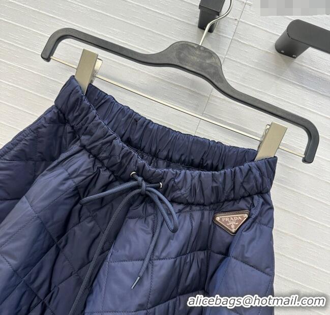 Fashion Discount Prada Cotton Padded Skirt PR111527 Navy Blue 2025