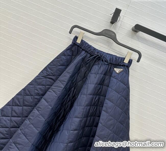 Fashion Discount Prada Cotton Padded Skirt PR111527 Navy Blue 2025