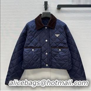 Traditional Discount Prada Cotton Padded Jacket PR111527 Navy Blue 2025