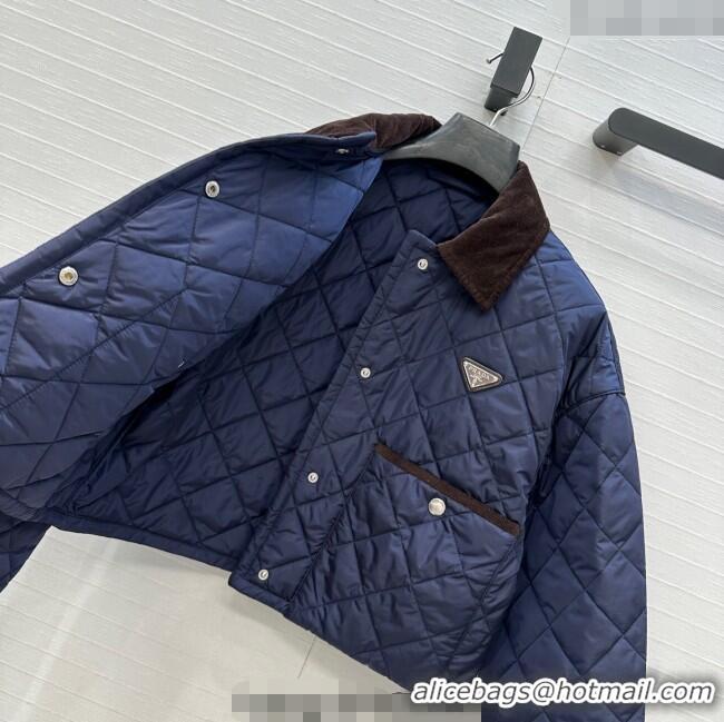 Traditional Discount Prada Cotton Padded Jacket PR111527 Navy Blue 2025
