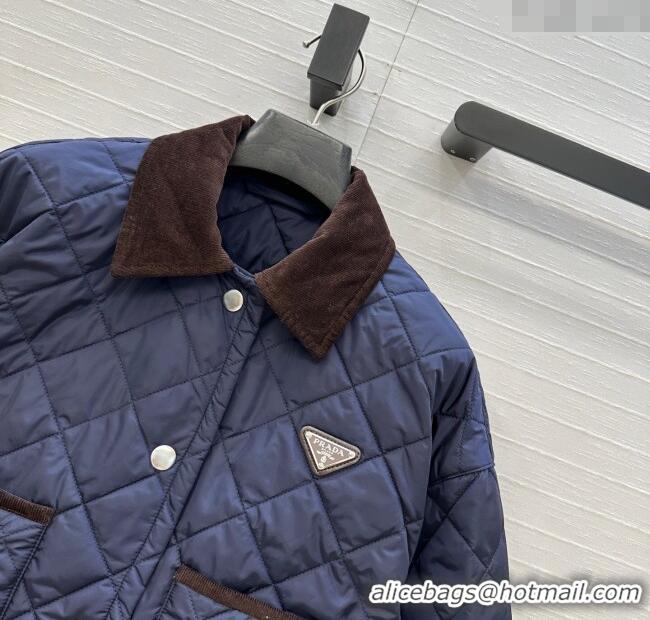 Traditional Discount Prada Cotton Padded Jacket PR111527 Navy Blue 2025