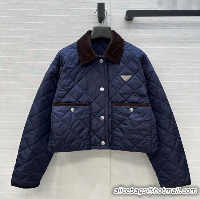 Traditional Discount Prada Cotton Padded Jacket PR111527 Navy Blue 2025