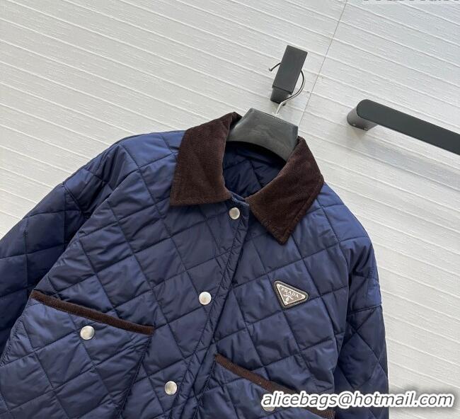 Traditional Discount Prada Cotton Padded Jacket PR111527 Navy Blue 2025