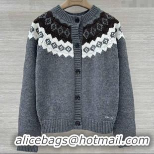 Luxury Cheap Prada Wool Cardigan PR111528 Grey 2025