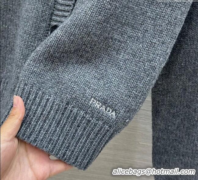 Luxury Cheap Prada Wool Cardigan PR111528 Grey 2025