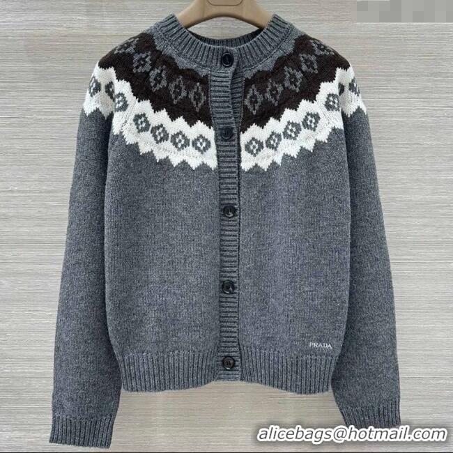 Luxury Cheap Prada Wool Cardigan PR111528 Grey 2025