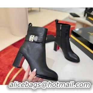 Purchase Christian Louboutin Booty Lock Heel Ankle Boots 7cm in Calf Leather Black 1030156