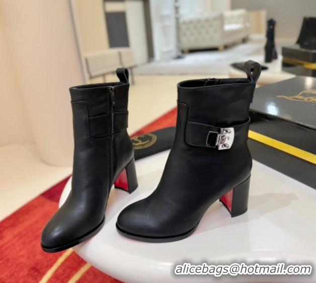Purchase Christian Louboutin Booty Lock Heel Ankle Boots 7cm in Calf Leather Black 1030156