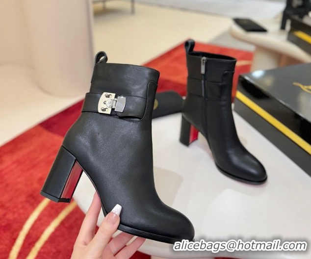 Purchase Christian Louboutin Booty Lock Heel Ankle Boots 7cm in Calf Leather Black 1030156