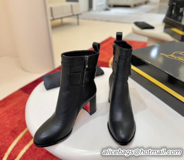 Purchase Christian Louboutin Booty Lock Heel Ankle Boots 7cm in Calf Leather Black 1030156