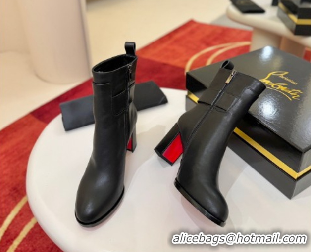 Purchase Christian Louboutin Booty Lock Heel Ankle Boots 7cm in Calf Leather Black 1030156