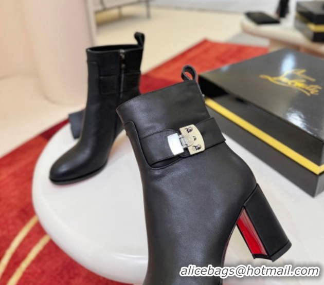 Purchase Christian Louboutin Booty Lock Heel Ankle Boots 7cm in Calf Leather Black 1030156