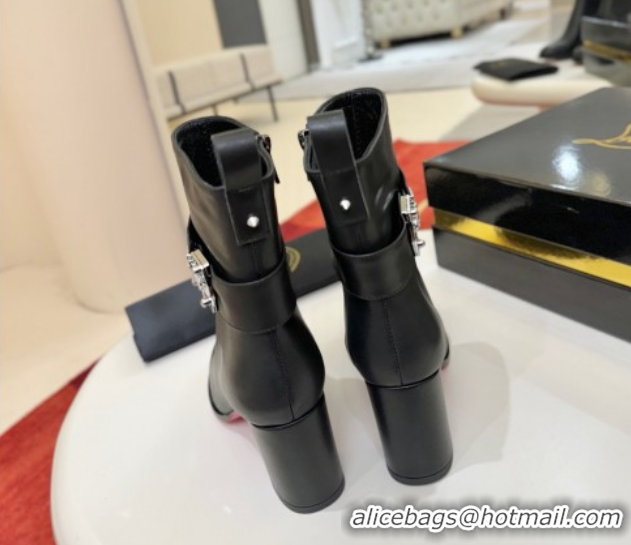 Purchase Christian Louboutin Booty Lock Heel Ankle Boots 7cm in Calf Leather Black 1030156