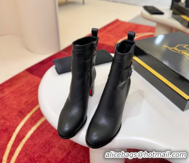 Purchase Christian Louboutin Booty Lock Heel Ankle Boots 7cm in Calf Leather Black 1030156