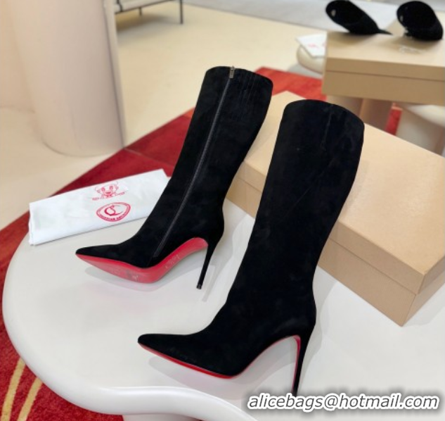 Purchase Christian Louboutin Kate Botta High Heel Boots 10cm in Suede Black 1030161