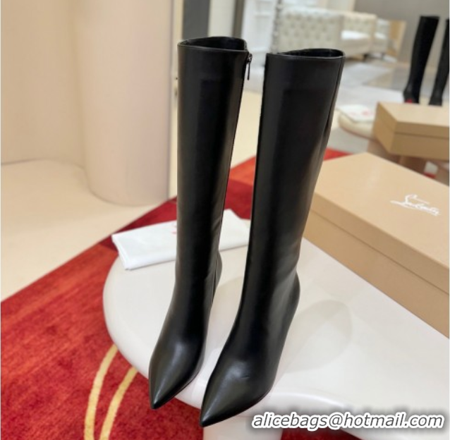 Unique Style Christian Louboutin Kate Botta High Heel Boots 10cm in Calf Leather Black 1030162