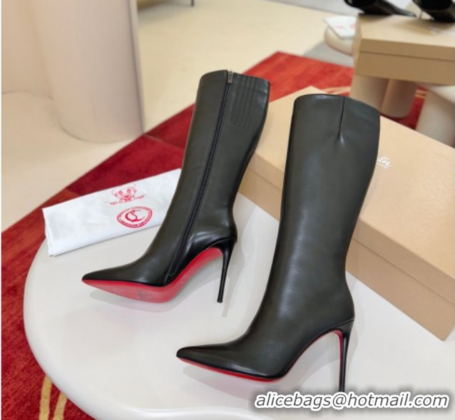 Unique Style Christian Louboutin Kate Botta High Heel Boots 10cm in Calf Leather Black 1030162