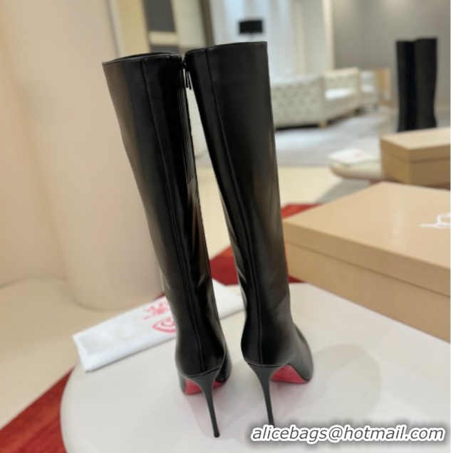 Unique Style Christian Louboutin Kate Botta High Heel Boots 10cm in Calf Leather Black 1030162