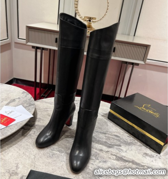 Good Quality Christian Louboutin Loo Botta High Heel Boots 8.5cm in Calf Leather Black 1030164
