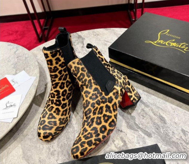 Shop Duplicate Christian Louboutin Turelastic Heel Ankle Boots 5.5cm in Leopard Print 1030166