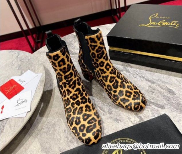 Shop Duplicate Christian Louboutin Turelastic Heel Ankle Boots 5.5cm in Leopard Print 1030166