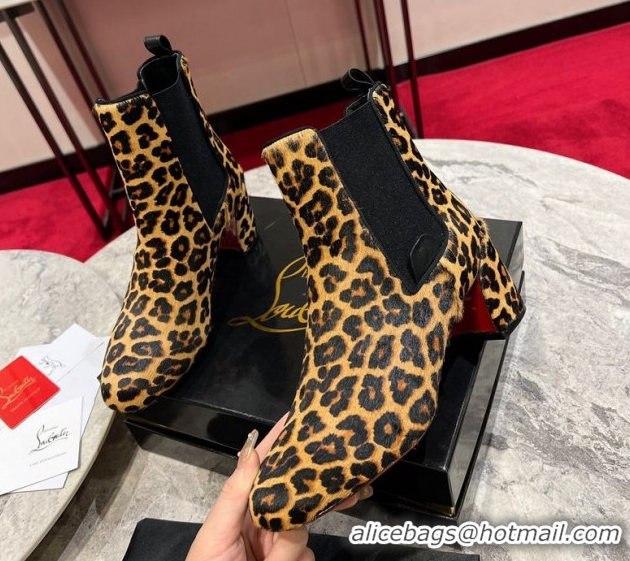 Shop Duplicate Christian Louboutin Turelastic Heel Ankle Boots 5.5cm in Leopard Print 1030166