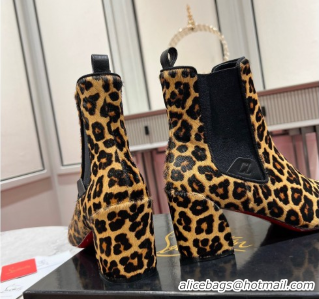 Shop Duplicate Christian Louboutin Turelastic Heel Ankle Boots 5.5cm in Leopard Print 1030166