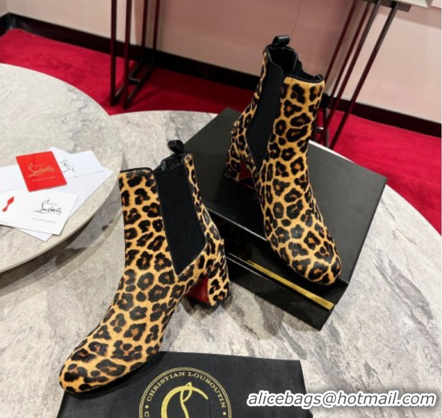Shop Duplicate Christian Louboutin Turelastic Heel Ankle Boots 5.5cm in Leopard Print 1030166