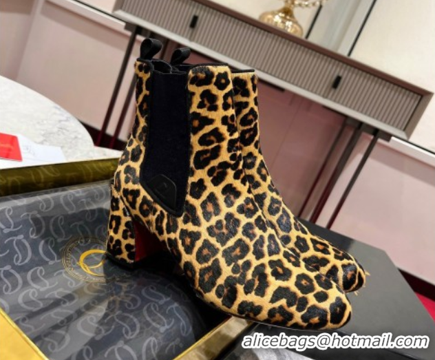 Shop Duplicate Christian Louboutin Turelastic Heel Ankle Boots 5.5cm in Leopard Print 1030166