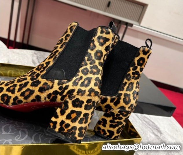 Shop Duplicate Christian Louboutin Turelastic Heel Ankle Boots 5.5cm in Leopard Print 1030166