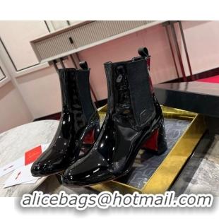 Good Quality Christian Louboutin Turelastic Heel Ankle Boots 5.5cm in Patent Leather Black 1030167