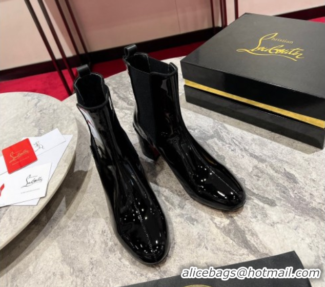 Good Quality Christian Louboutin Turelastic Heel Ankle Boots 5.5cm in Patent Leather Black 1030167