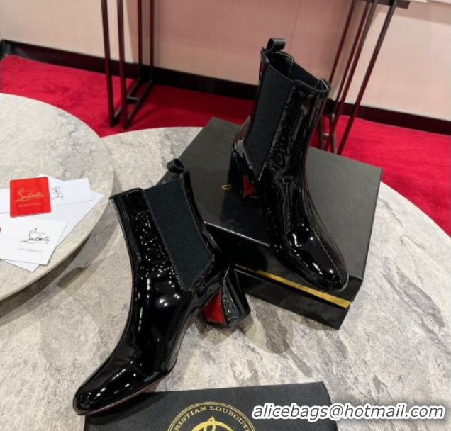 Good Quality Christian Louboutin Turelastic Heel Ankle Boots 5.5cm in Patent Leather Black 1030167